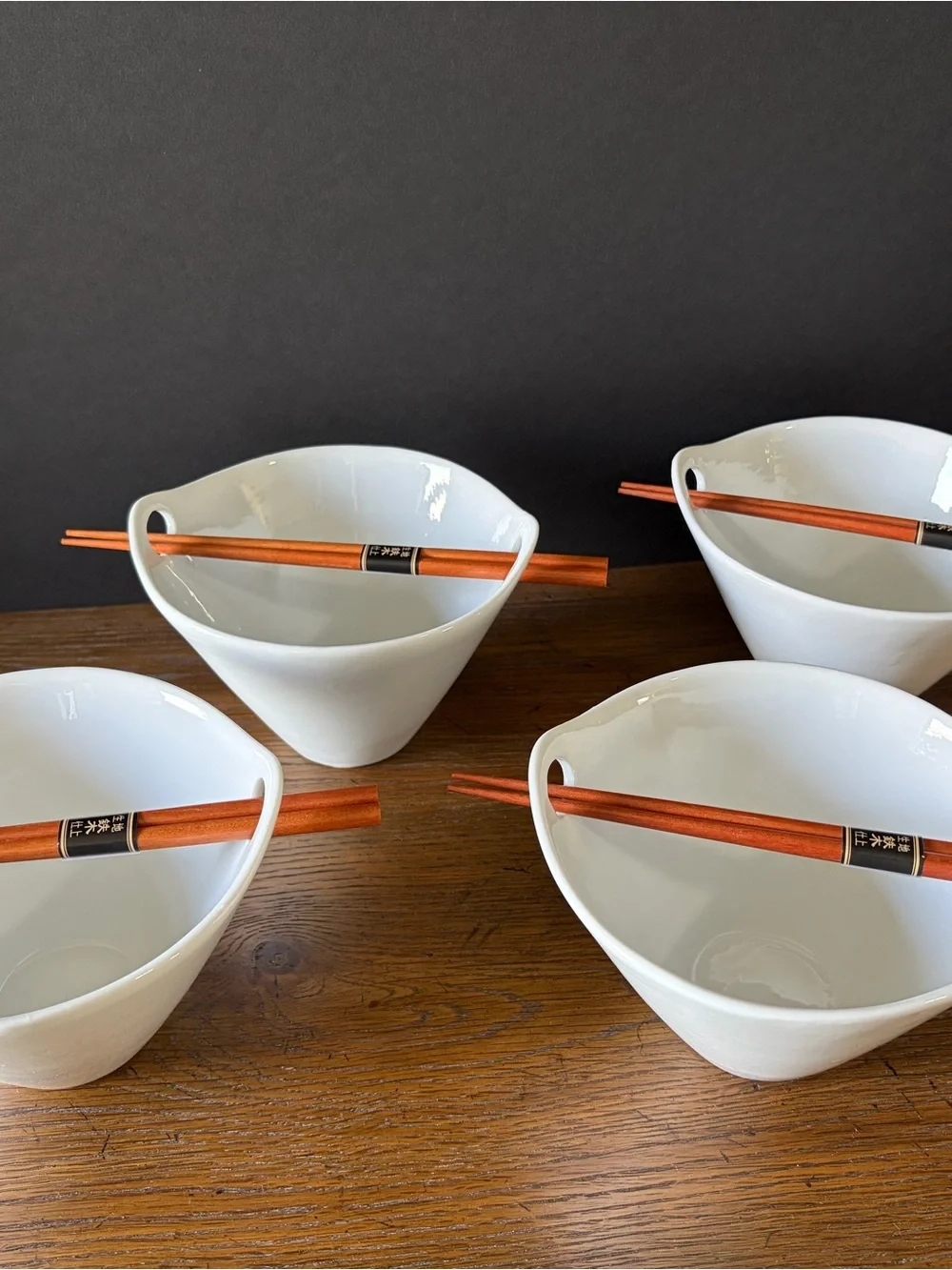 Set of 4 Crate & Barrel Kai Noodle Bowls with Chopsticks